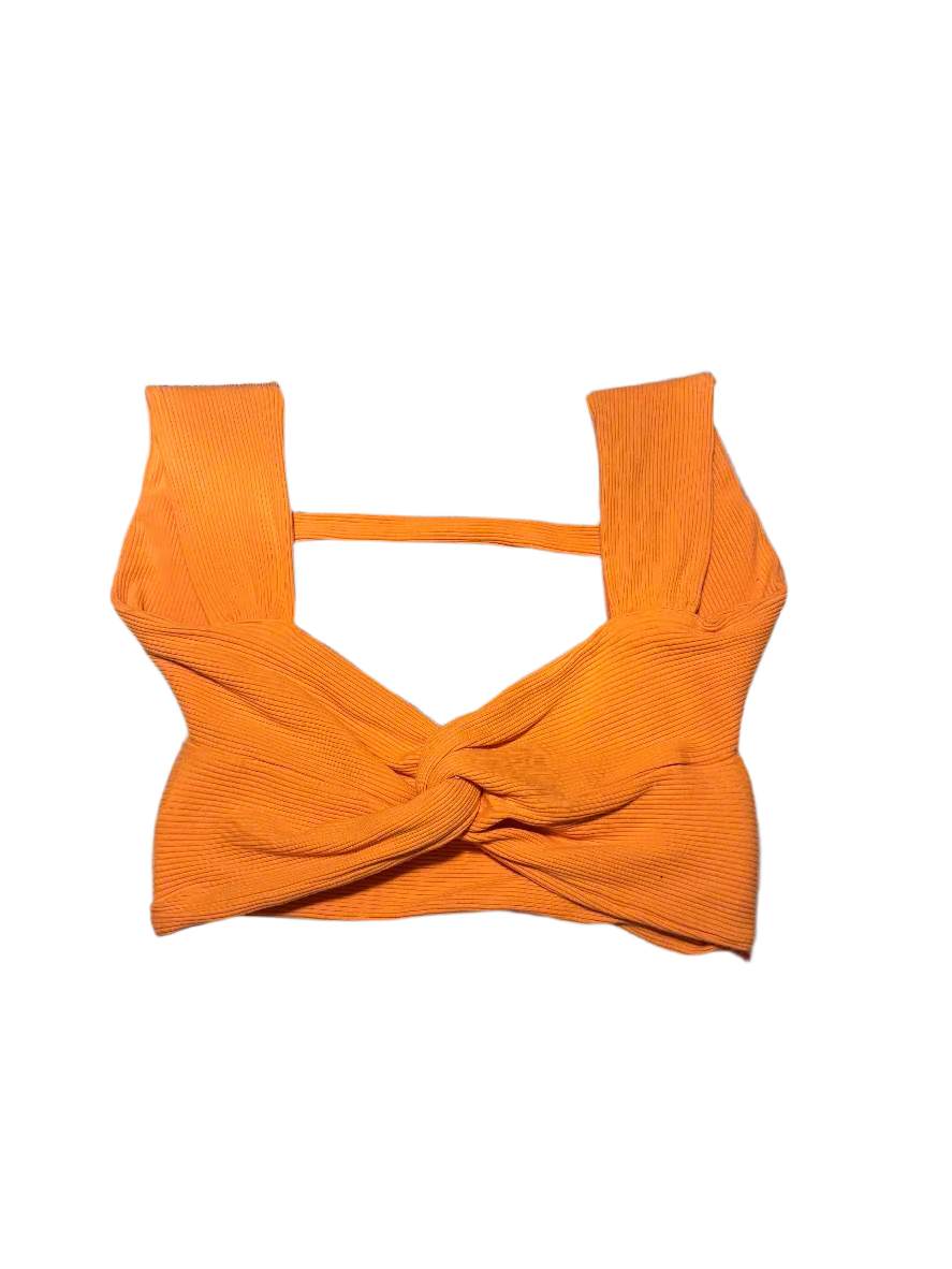 Shein Orange Ribbed Twist-Front Crop Top