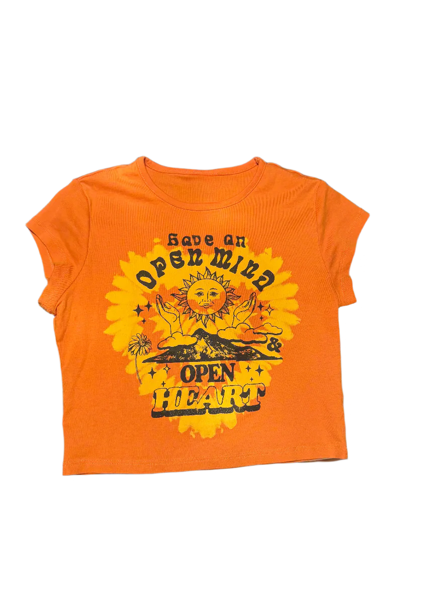 Orange "Open Mind & Open Heart" Graphic Crop Top