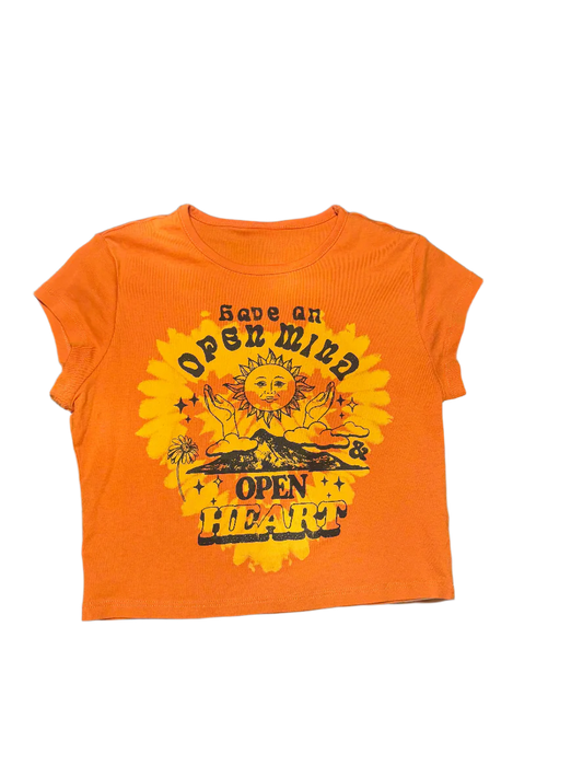 Orange "Open Mind & Open Heart" Graphic Crop Top