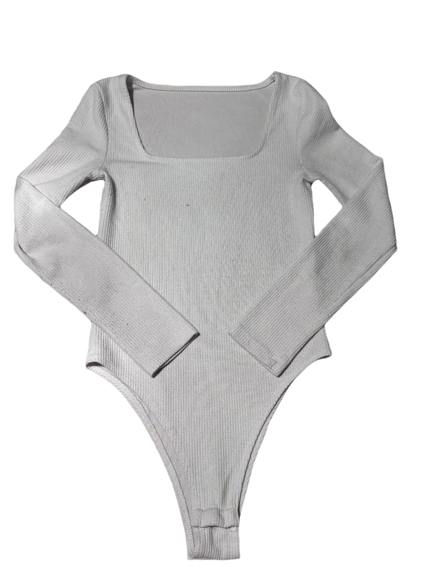 White Long-Sleeve Ribbed Bodysuit