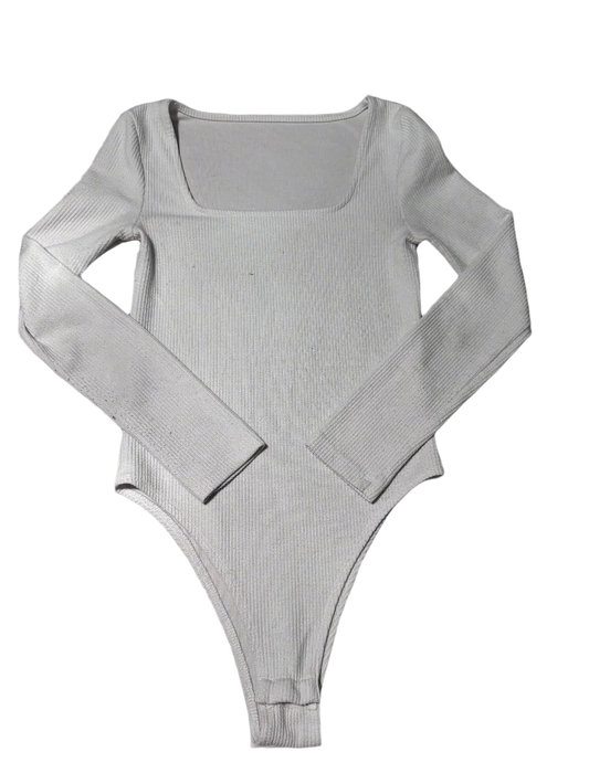 White Long-Sleeve Ribbed Bodysuit