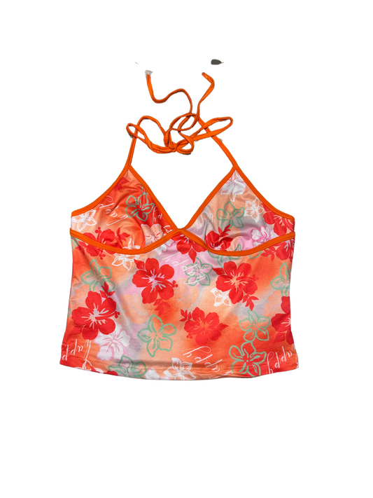 Orange Floral Halter Crop Top