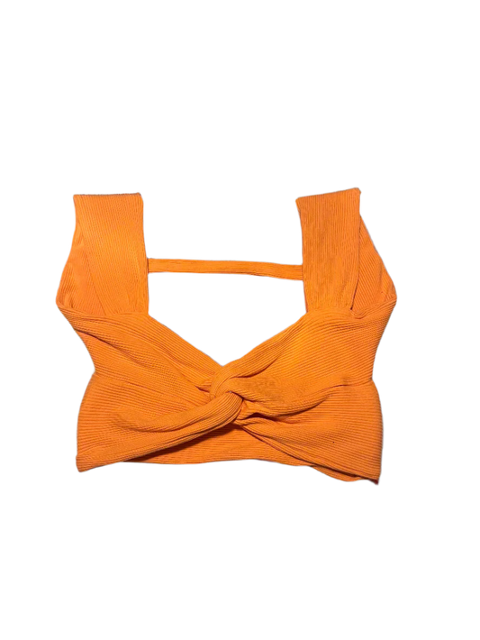 Shein Orange Ribbed Twist-Front Crop Top