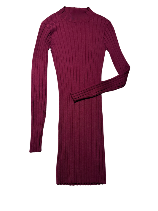 Chic Ribbed Maroon Dress from Aster